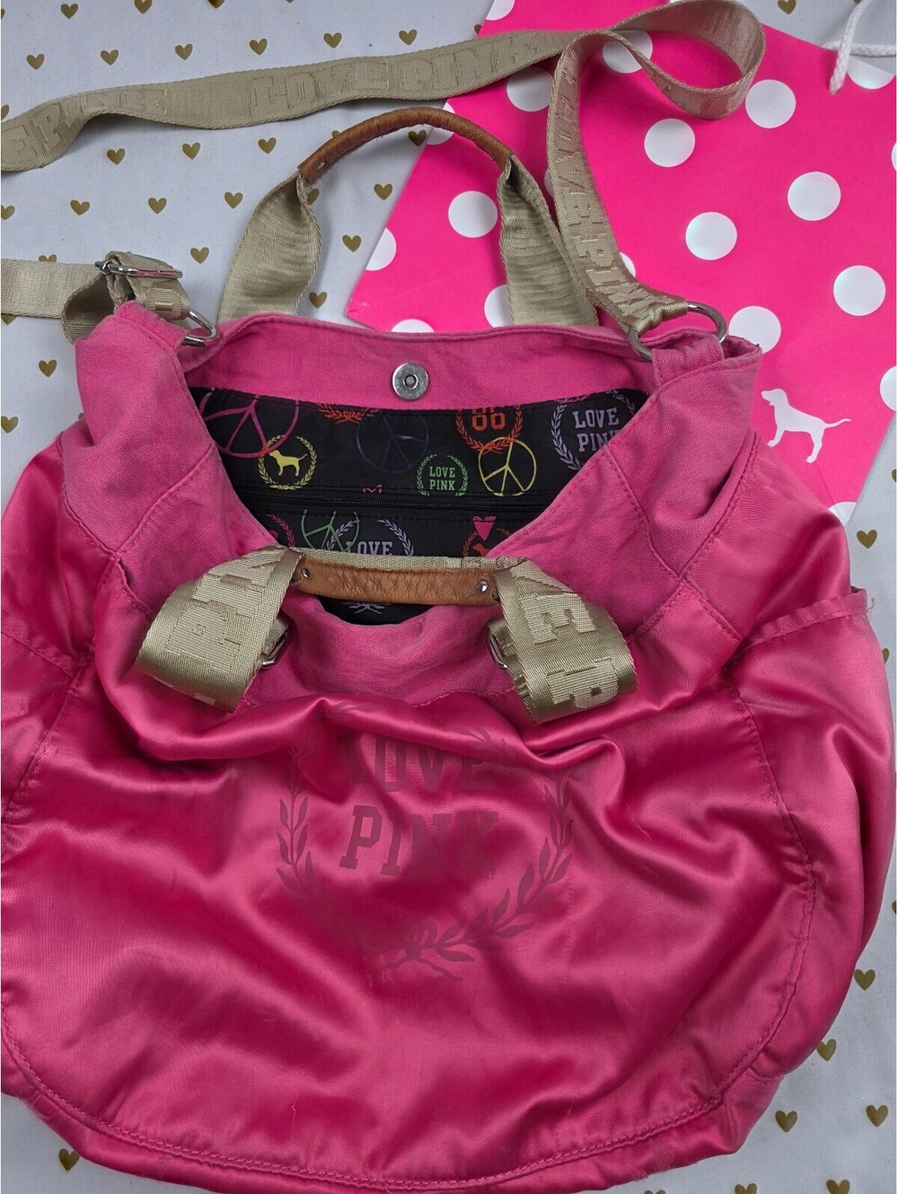 Victoria's Secret PINK Love Pink Satin Tote Bag Shoulder Purse Y2K 2009